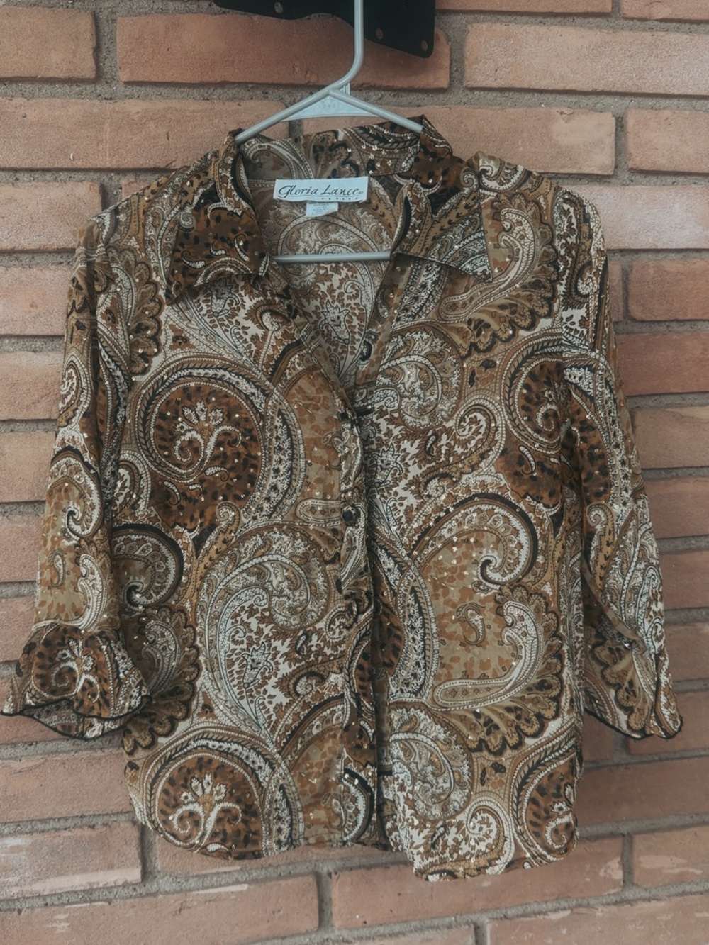 Paisley Button-Front Top in Brown